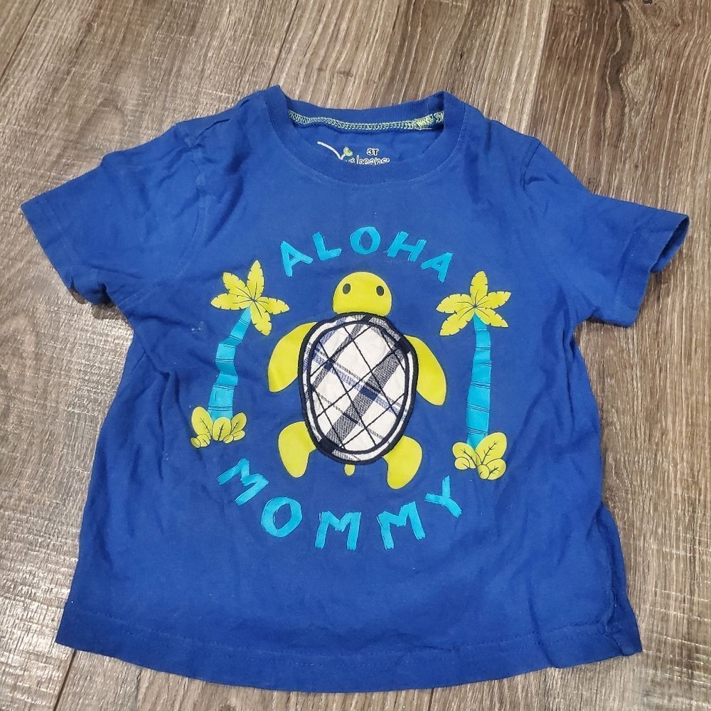 Boys The Children's Place T-Shirt Size 3T Blue Tee with Turtle and Palm Design
